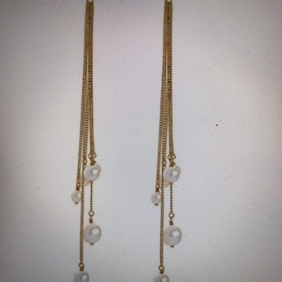 Pearl Gold Color Fringe Earrings - Picture 3 of 3